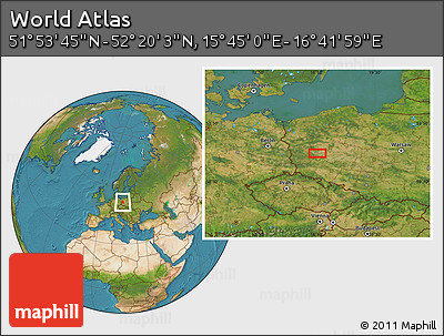 Satellite Location Map of the Area around 52° 6' 54" N, 16° 13' 30" E