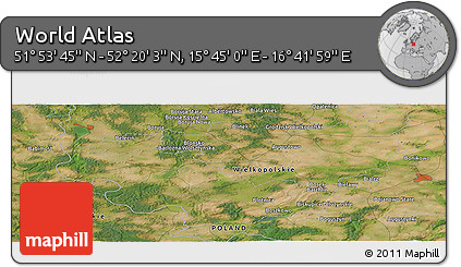 Satellite Panoramic Map of the Area around 52° 6' 54" N, 16° 13' 30" E