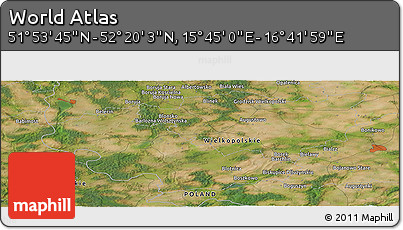 Satellite Panoramic Map of the Area around 52° 6' 54" N, 16° 13' 30" E