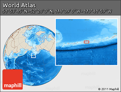 Shaded Relief Location Map of the Area around 52° 6' 54" N, 174° 10' 30" W