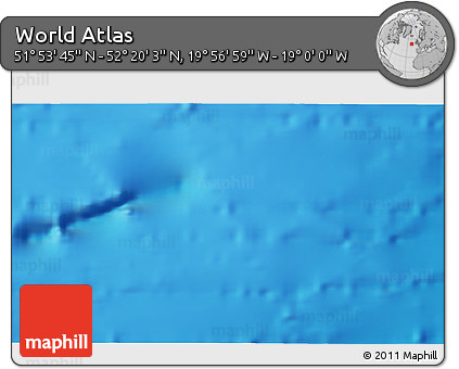 Physical 3D Map of the Area around 52° 6' 54" N, 19° 28' 30" W