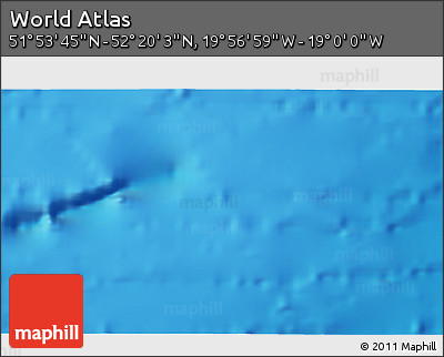 Physical 3D Map of the Area around 52° 6' 54" N, 19° 28' 30" W