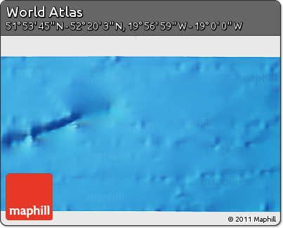 Physical 3D Map of the Area around 52° 6' 54" N, 19° 28' 30" W