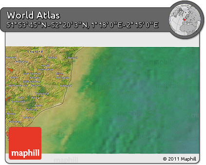 Satellite 3D Map of the Area around 52° 6' 54" N, 1° 46' 29" E