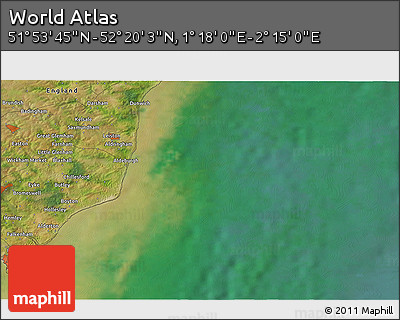 Satellite 3D Map of the Area around 52° 6' 54" N, 1° 46' 29" E