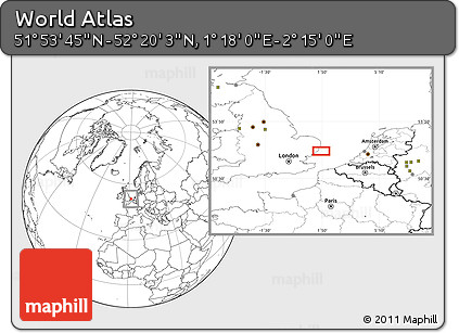 Blank Location Map of the Area around 52° 6' 54" N, 1° 46' 29" E