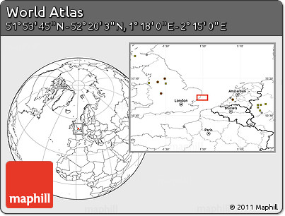 Blank Location Map of the Area around 52° 6' 54" N, 1° 46' 29" E