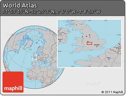 Gray Location Map of the Area around 52° 6' 54" N, 1° 37' 30" W