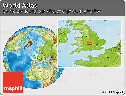 Physical Location Map of the Area around 52° 6' 54" N, 1° 37' 30" W