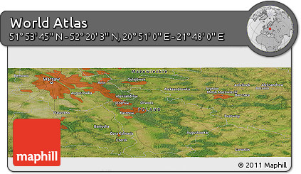 Satellite Panoramic Map of the Area around 52° 6' 54" N, 21° 19' 30" E