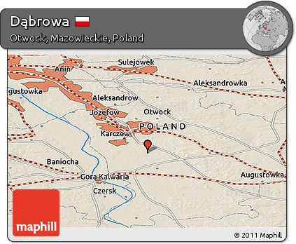 Shaded Relief Panoramic Map of Dąbrowa
