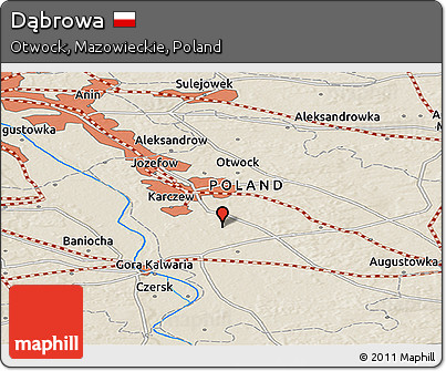 Shaded Relief Panoramic Map of Dąbrowa