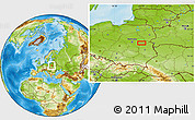Physical Location Map of the area around 52° 6' 54" N, 22° 10' 29" E