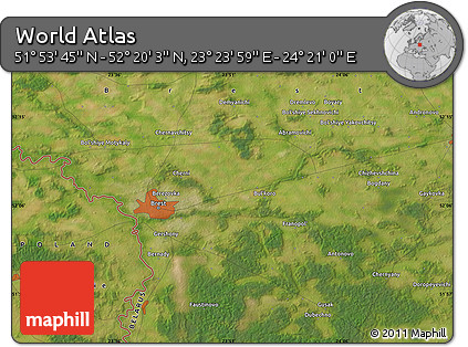 Satellite Map of the Area around 52° 6' 54" N, 23° 52' 30" E
