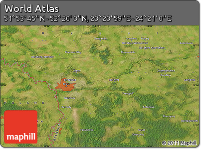 Satellite Map of the Area around 52° 6' 54" N, 23° 52' 30" E