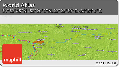 Physical Panoramic Map of the Area around 52° 6' 54" N, 23° 52' 30" E