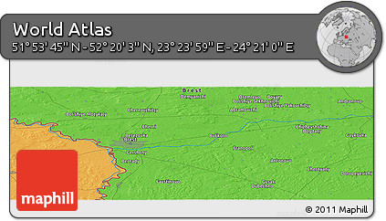 Political Panoramic Map of the Area around 52° 6' 54" N, 23° 52' 30" E