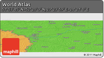 Political Panoramic Map of the Area around 52° 6' 54" N, 23° 52' 30" E
