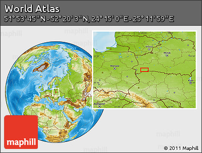 Physical Location Map of the Area around 52° 6' 54" N, 24° 43' 30" E