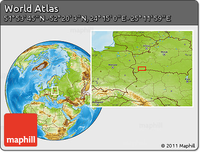 Physical Location Map of the Area around 52° 6' 54" N, 24° 43' 30" E