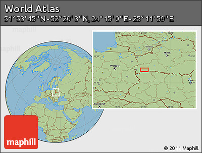 Savanna Style Location Map of the Area around 52° 6' 54" N, 24° 43' 30" E