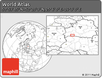 Blank Location Map of the Area around 52° 6' 54" N, 25° 34' 30" E