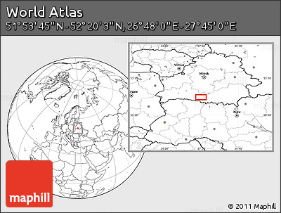 Blank Location Map of the Area around 52° 6' 54" N, 27° 16' 29" E