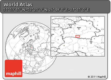 Blank Location Map of the Area around 52° 6' 54" N, 27° 16' 29" E