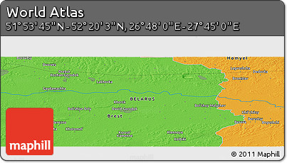 Political Panoramic Map of the Area around 52° 6' 54" N, 27° 16' 29" E