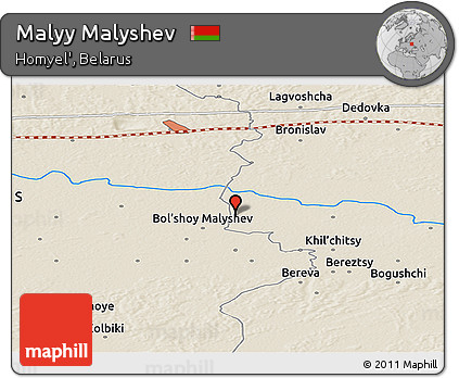 Shaded Relief Panoramic Map of Malyy Malyshev
