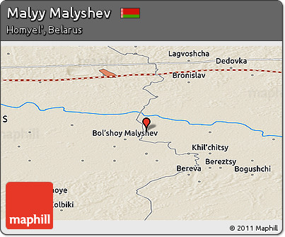 Shaded Relief Panoramic Map of Malyy Malyshev