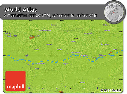 Physical Map of the Area around 52° 6' 54" N, 28° 7' 30" E