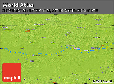 Physical Map of the Area around 52° 6' 54" N, 28° 7' 30" E