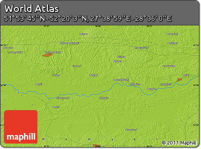 Physical Map of the Area around 52° 6' 54" N, 28° 7' 30" E