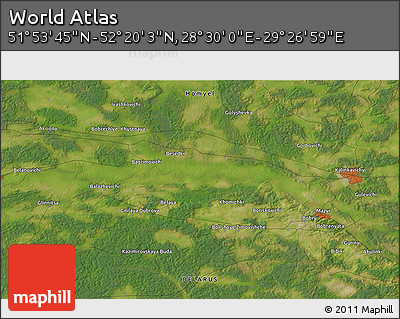 Satellite 3D Map of the Area around 52° 6' 54" N, 28° 58' 30" E