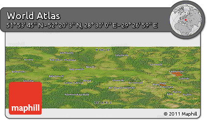 Satellite Panoramic Map of the Area around 52° 6' 54" N, 28° 58' 30" E
