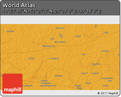 Political 3D Map of the Area around 52° 6' 54" N, 29° 49' 30" E