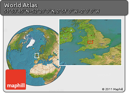 Satellite Location Map of the Area around 52° 6' 54" N, 2° 28' 30" W