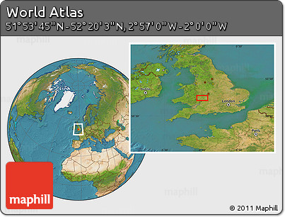 Satellite Location Map of the Area around 52° 6' 54" N, 2° 28' 30" W