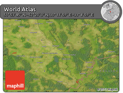 Satellite Map of the Area around 52° 6' 54" N, 30° 40' 29" E
