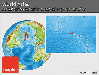 Physical Location Map of the Area around 52° 6' 54" N, 32° 13' 30" W