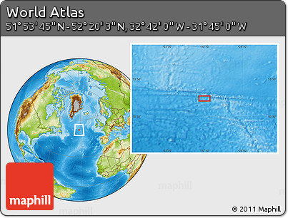 Physical Location Map of the Area around 52° 6' 54" N, 32° 13' 30" W