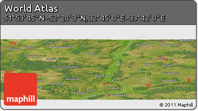 Satellite Panoramic Map of the Area around 52° 6' 54" N, 33° 13' 30" E