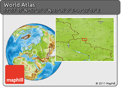 Physical Location Map of the Area around 52° 6' 54" N, 34° 4' 30" E