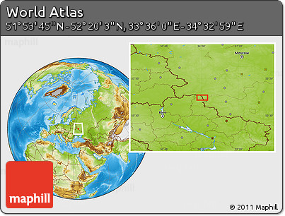Physical Location Map of the Area around 52° 6' 54" N, 34° 4' 30" E