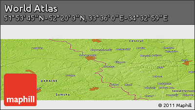 Physical Panoramic Map of the Area around 52° 6' 54" N, 34° 4' 30" E