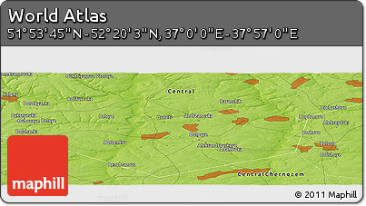 Physical Panoramic Map of the Area around 52° 6' 54" N, 37° 28' 30" E