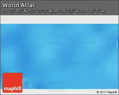 Shaded Relief 3D Map of the Area around 52° 6' 54" N, 38° 10' 29" W