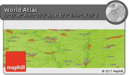 Physical Panoramic Map of the Area around 52° 6' 54" N, 39° 10' 29" E