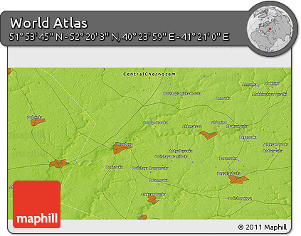 Physical 3D Map of the Area around 52° 6' 54" N, 40° 52' 30" E